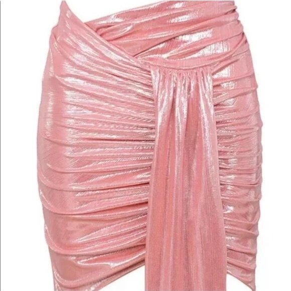 House of CB Pink Metallic Ruched Mini Skirt Size large L - Picture 2 of 8